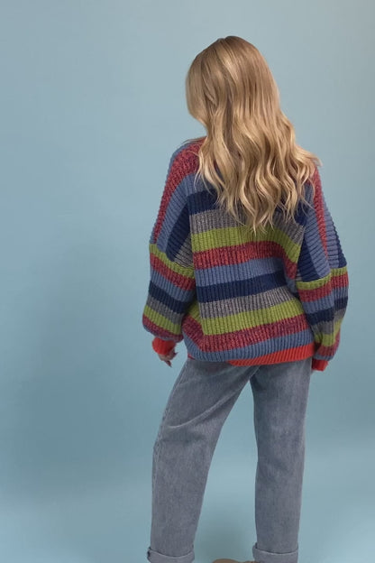 Vibrant Retro Color Burst Oversized Cardigan 🌈