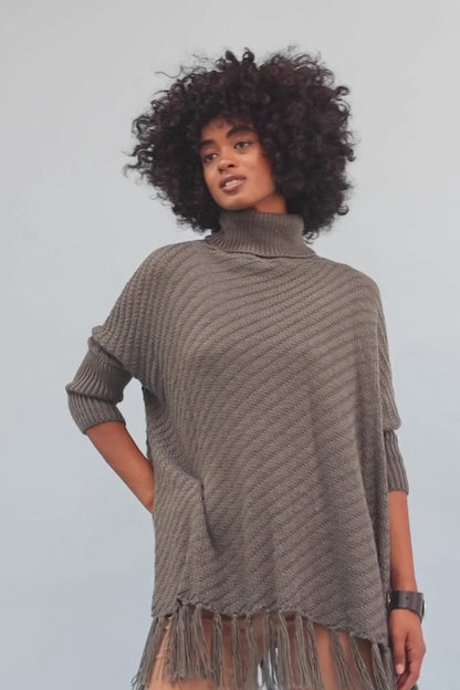 Roll-Neck Poncho Sweater