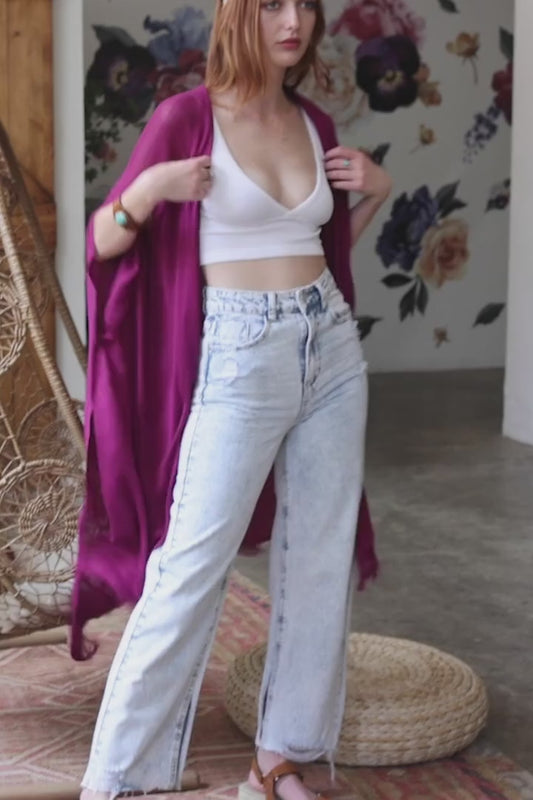 Frayed Trim Kimono