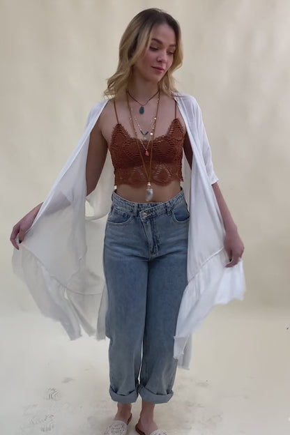 Solid Ruffle Edge Bohemian Kimono