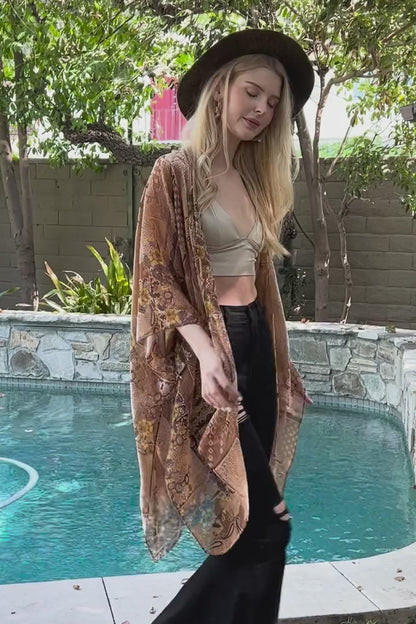 Mandala Bloom Intricate Velvet Henna Pattern Kimono