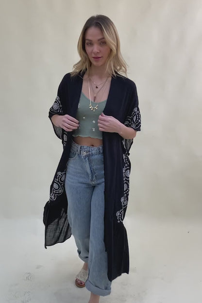 Boho Tribal Embroidered Longline Kimono