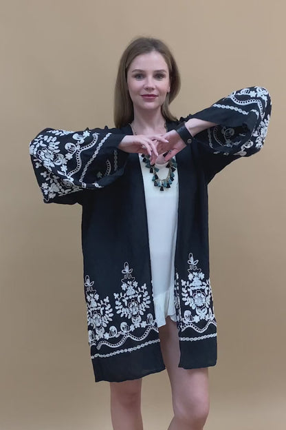 Embroidered Floral Vine Kimono – Elegant and Lightweight