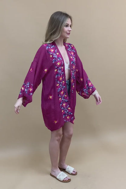 Ethereal Anemone Kimono – Elegant Floral Embroidery