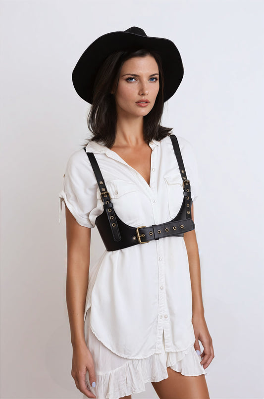 ???? Punk Style Black Leather Harness Belt - Adjustable Straps-Soul Flow Apparel