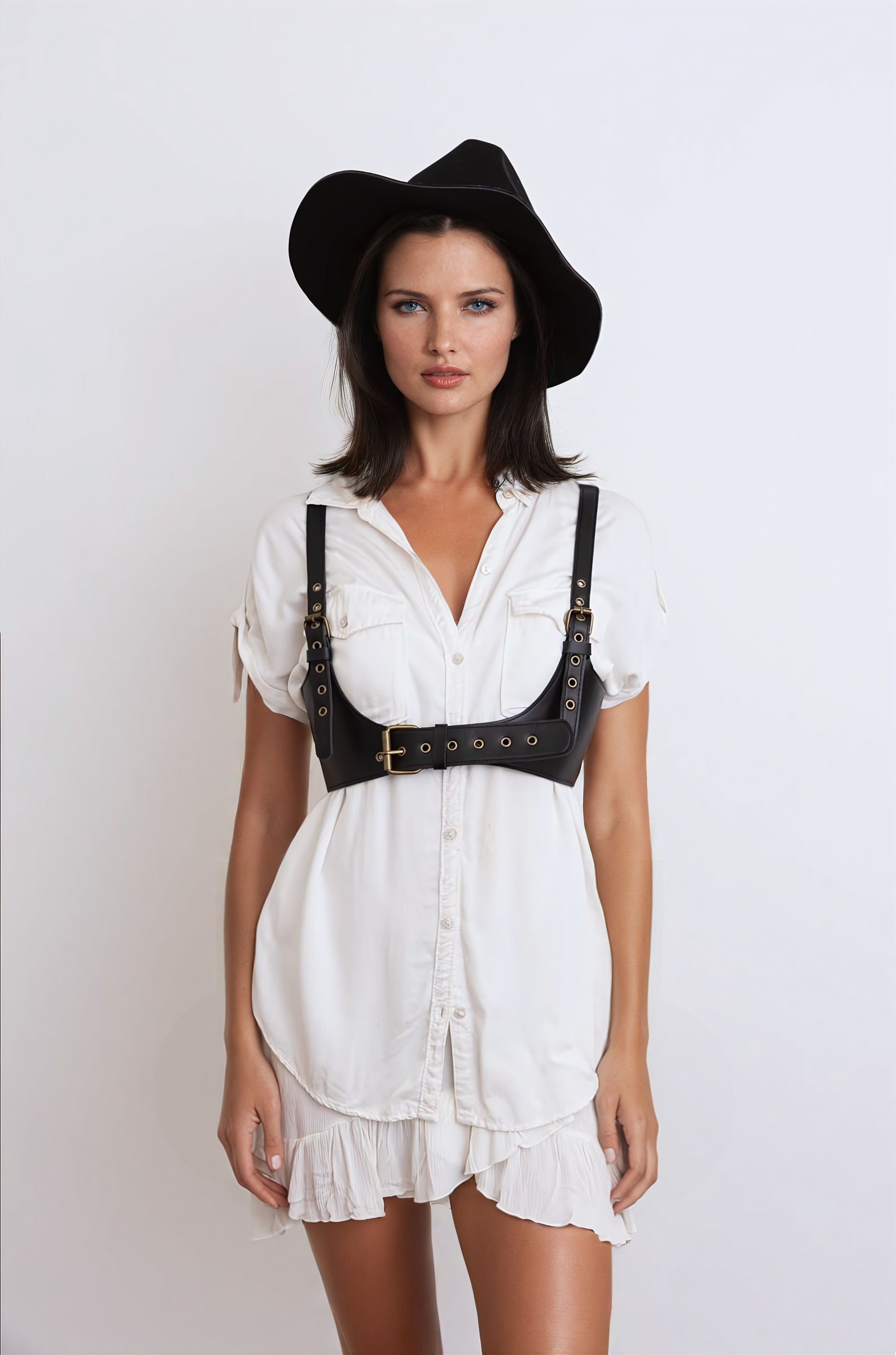 ???? Punk Style Black Leather Harness Belt - Adjustable Straps-Soul Flow Apparel