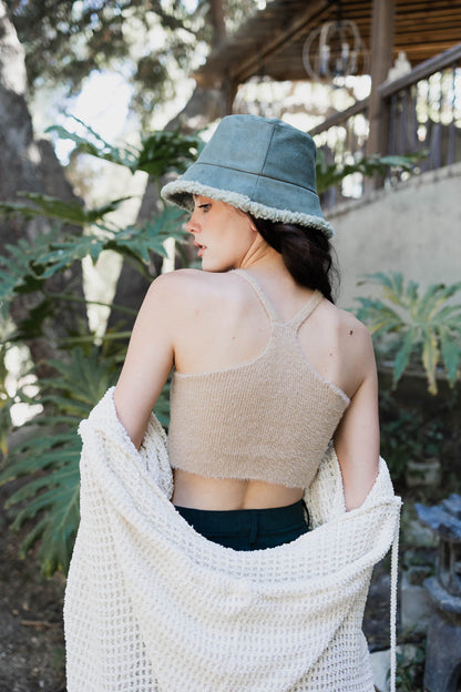 Leto Collection boho racerback brami top in beige, perfect for casual layering and summer outfits