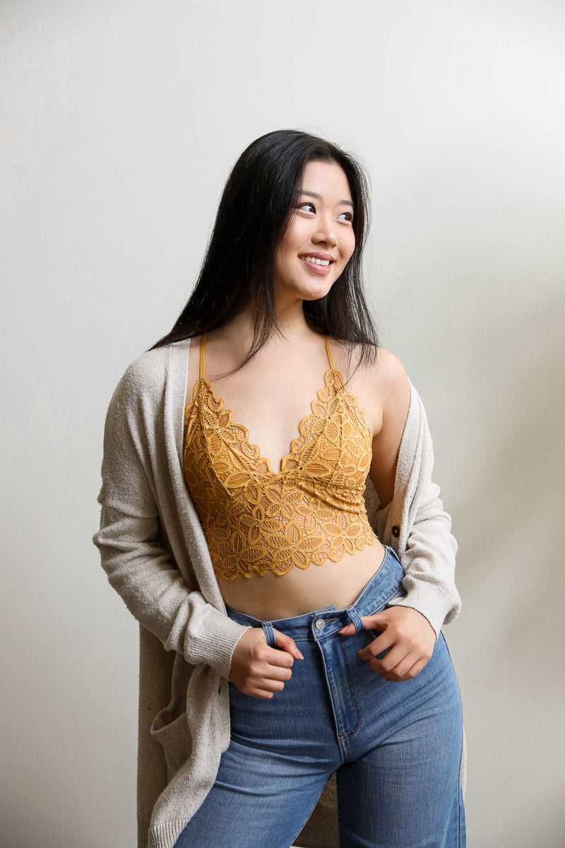 Racerback Flower Lace Bralette Padded-Soul Flow Apparel