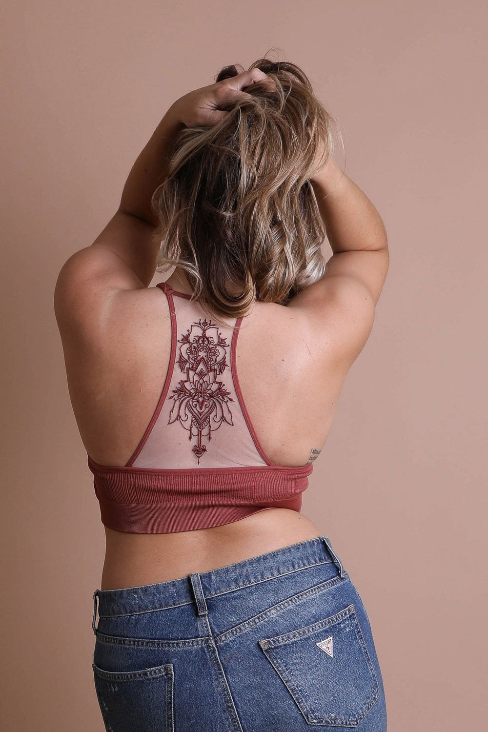 Tattoo Back Bralette – Seamless Design with Mesh Detail-Soul Flow Apparel