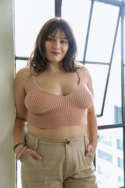 Leto Collection Rib Knit Brami Top in Soft Pink for Comfortable All-Day Wear