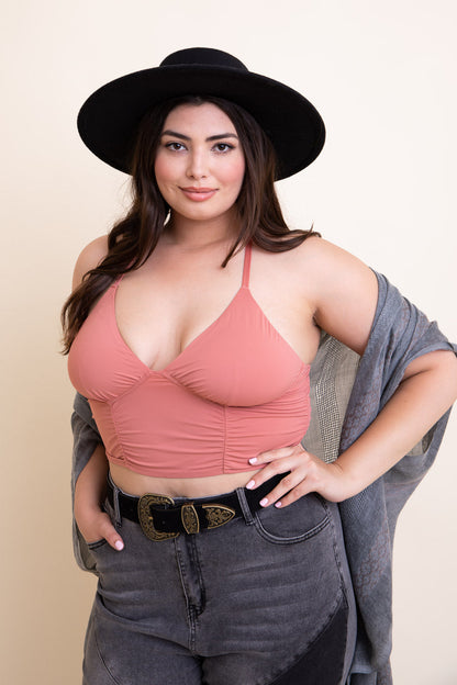 Leto Collection Plus Size Ruched Bralette in Soft Pink with Adjustable Straps and a Flattering Fit