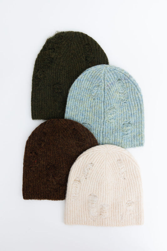 Rugged Edge Distressed Knit Beanie-Soul Flow Apparel