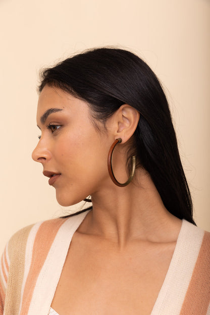 Rustic Charm Leather & Brass Hoop Earrings-Soul Flow Apparel