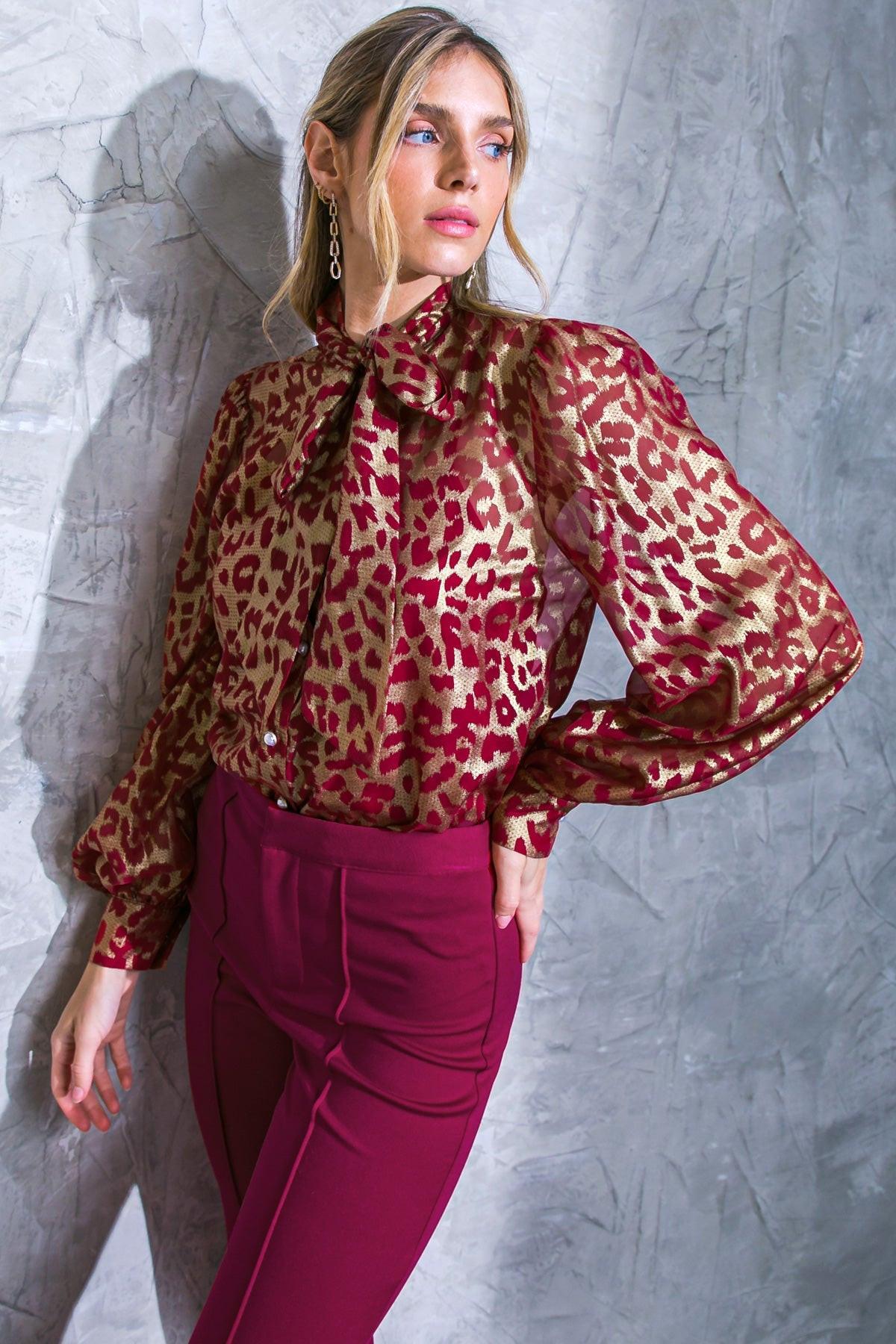Beyond Compare Semi Sheer Printed Top With Front Tie Closure