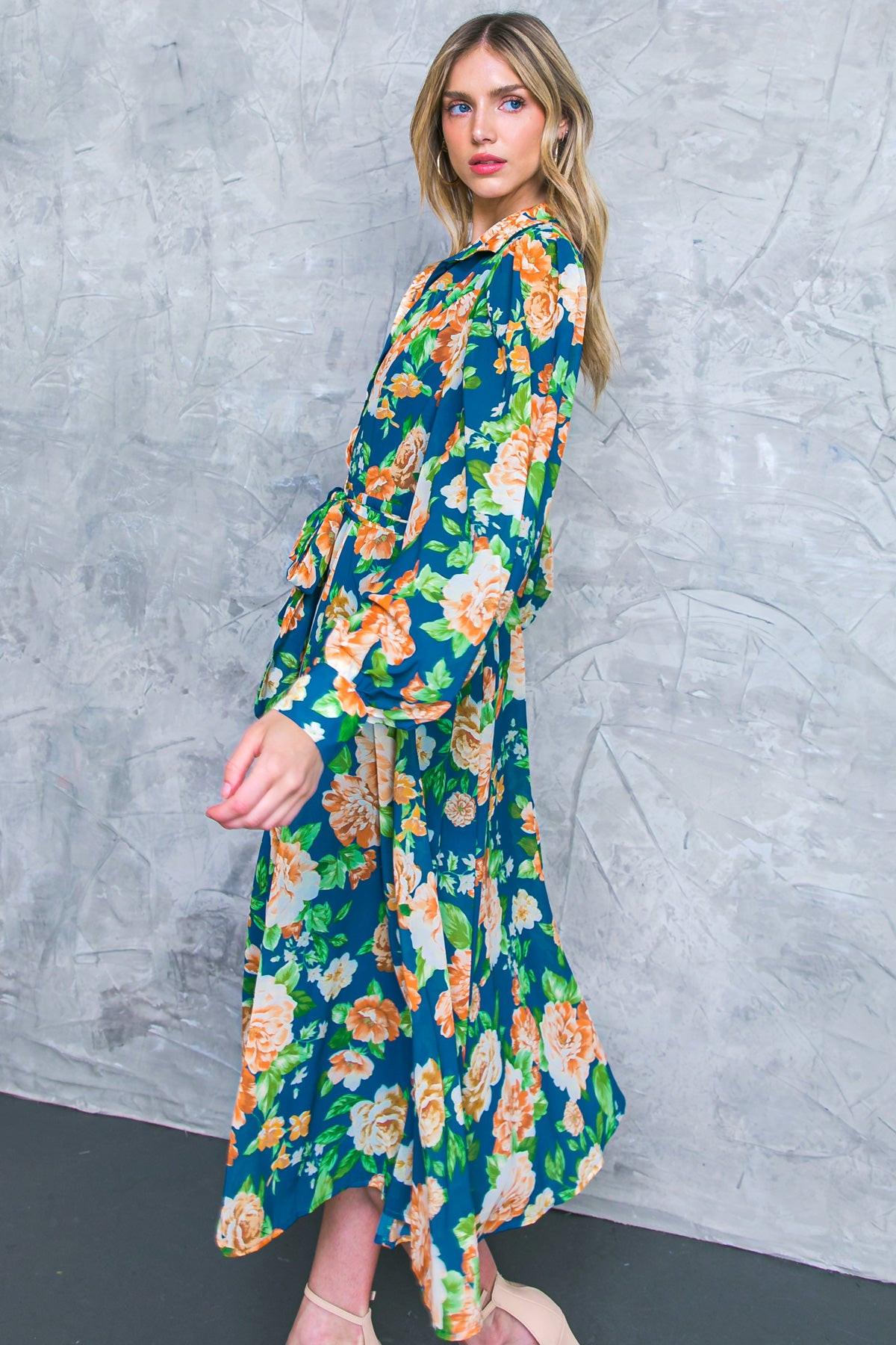 Bubbly Bliss Woven Midi Shirt Dress With Self Tie Sash
