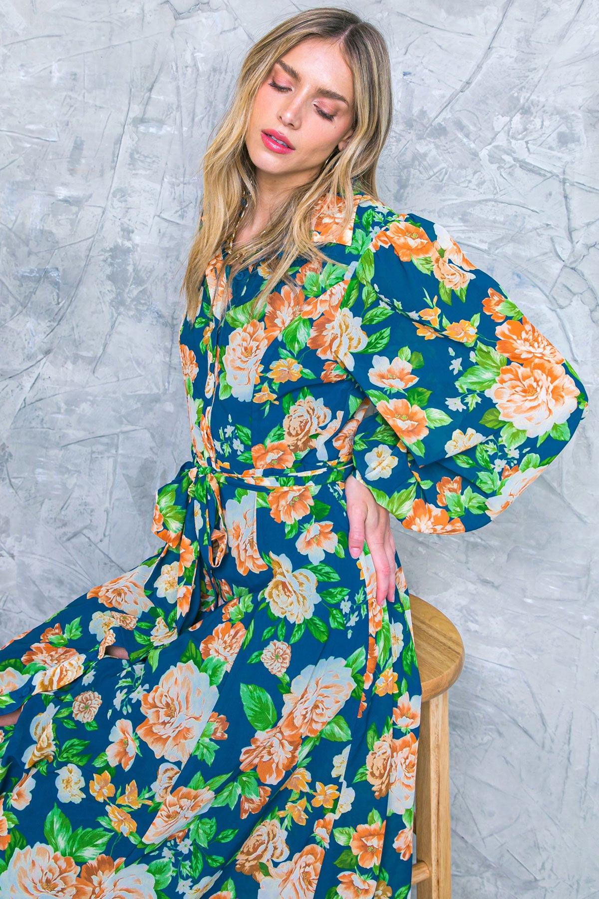 Bubbly Bliss Woven Midi Shirt Dress With Self Tie Sash