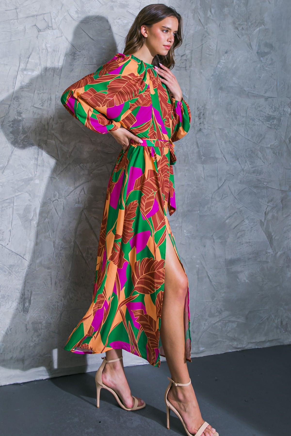 Cue The Chic Printed Woven Midi Dress With Self Tie Sash