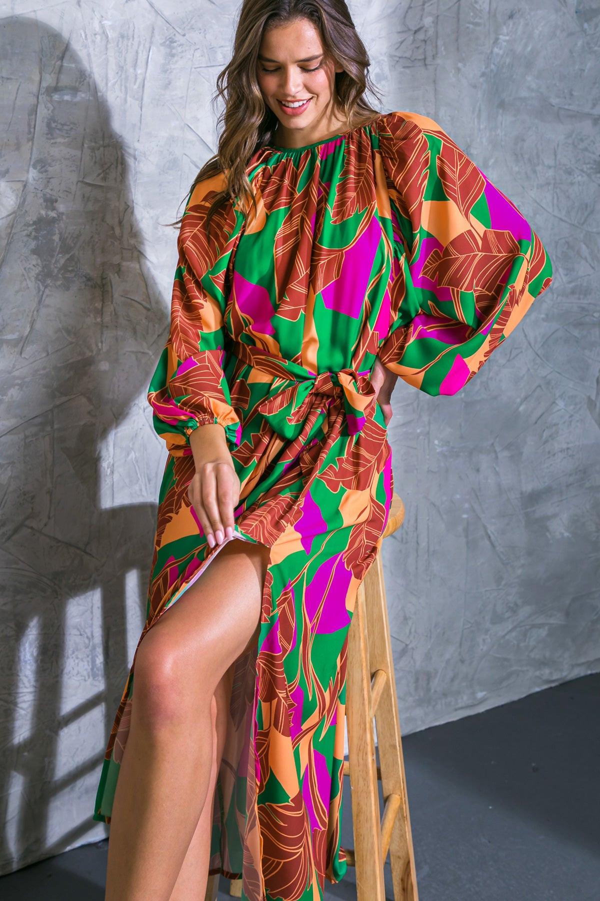 Cue The Chic Printed Woven Midi Dress With Self Tie Sash