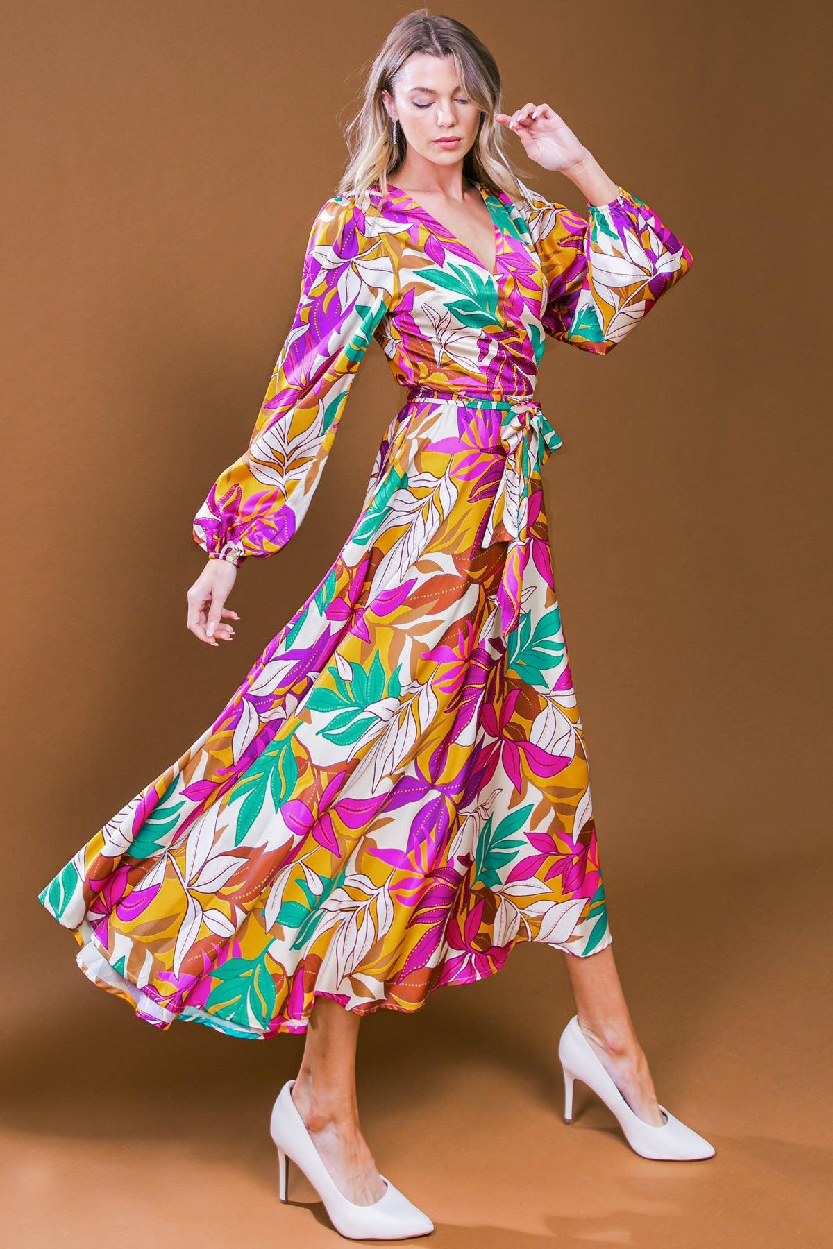 Carefree Confidence Woven Midi Dress With Surplice Neckline And Sash Tie