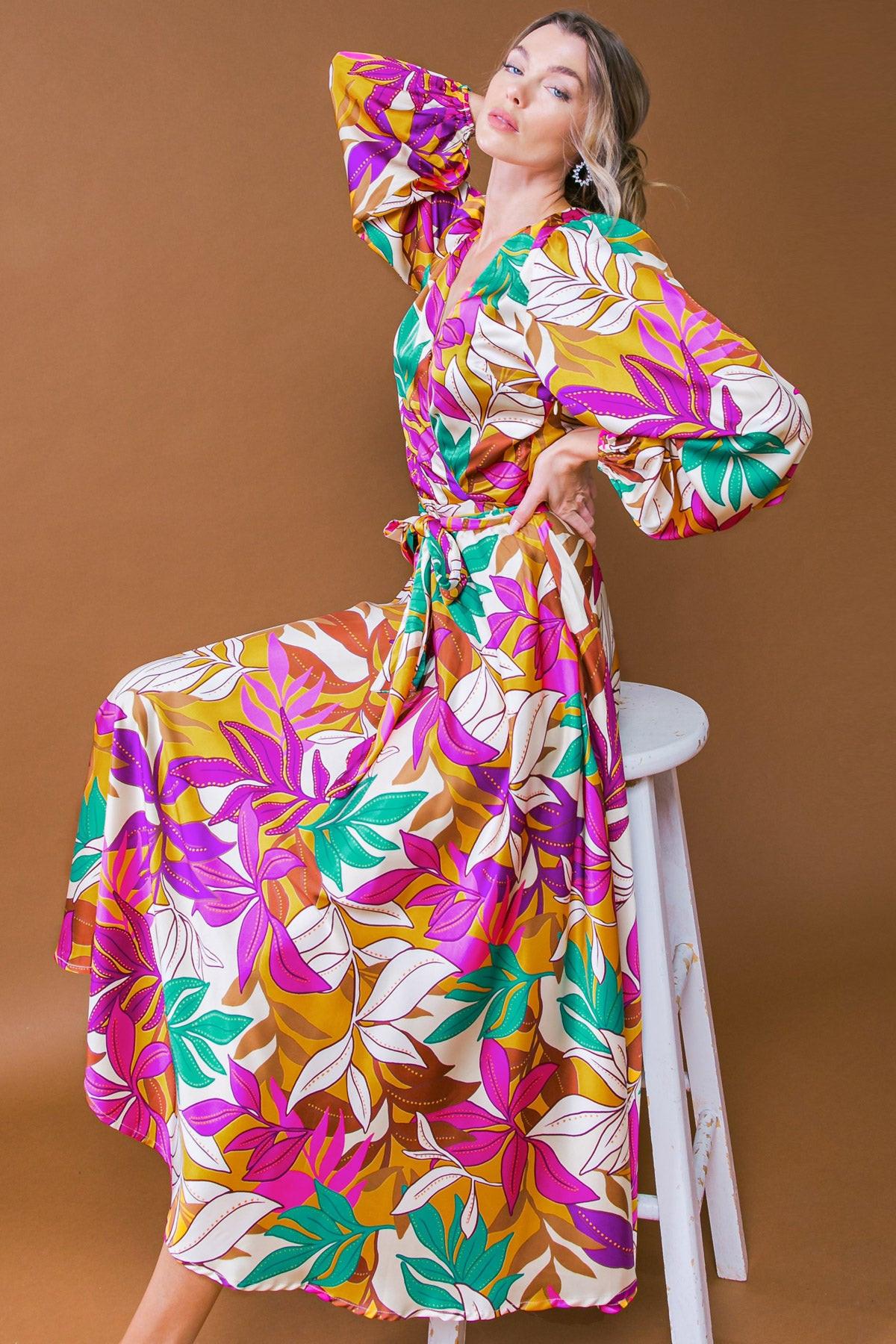 Carefree Confidence Woven Midi Dress With Surplice Neckline And Sash Tie