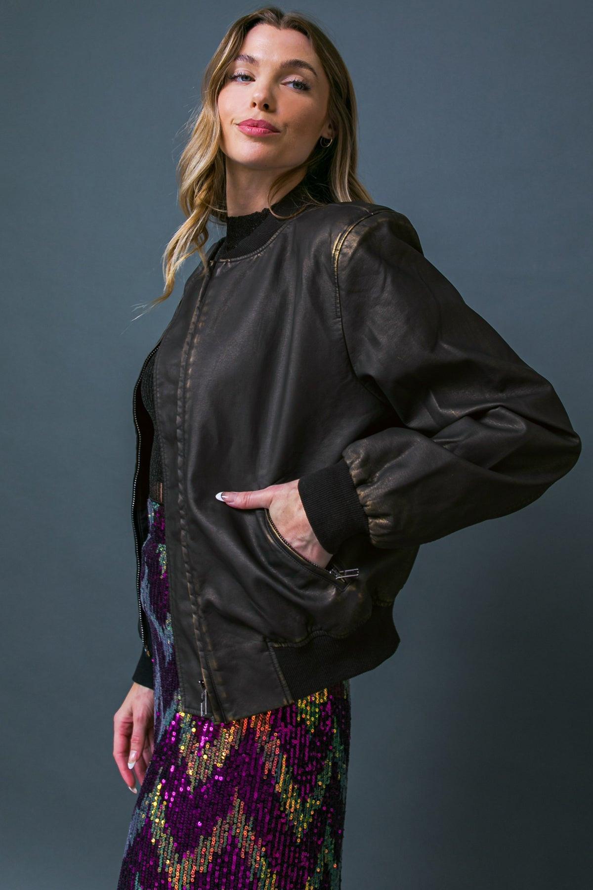 My Greatest Joy Premium Washed Faux Leather Jacket With Front Zipper