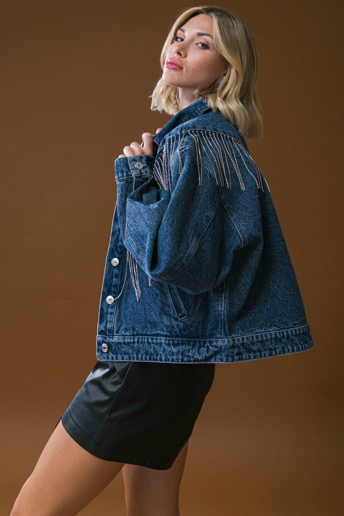 Stunning Excellence Washed Denim Jacket With Fringe Details