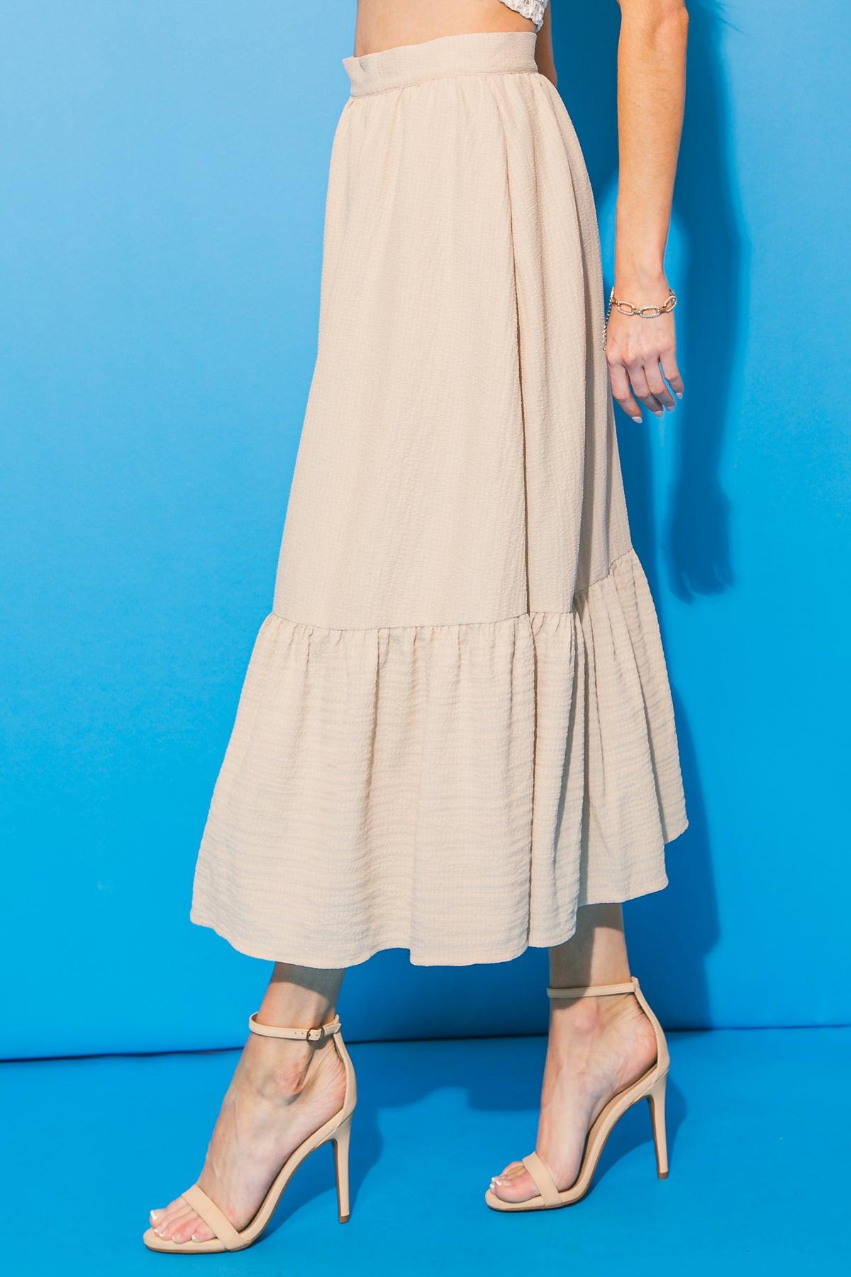 Lovely Mood Woven Midi Skirt With Back Zipper And Textured Fabric