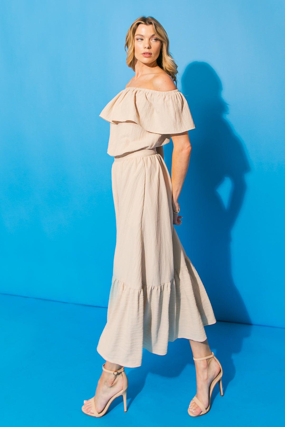 Lovely Mood Woven Midi Skirt With Back Zipper And Textured Fabric