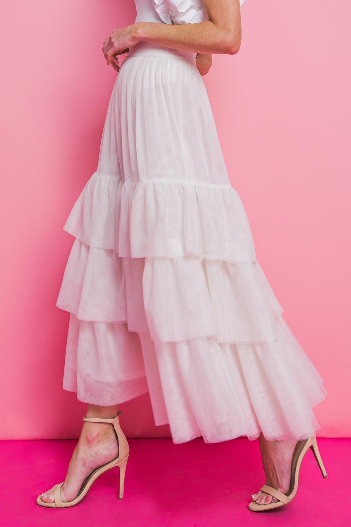 Chic Purpose Tulle Skirt With Ruffles Back Zipper Closure