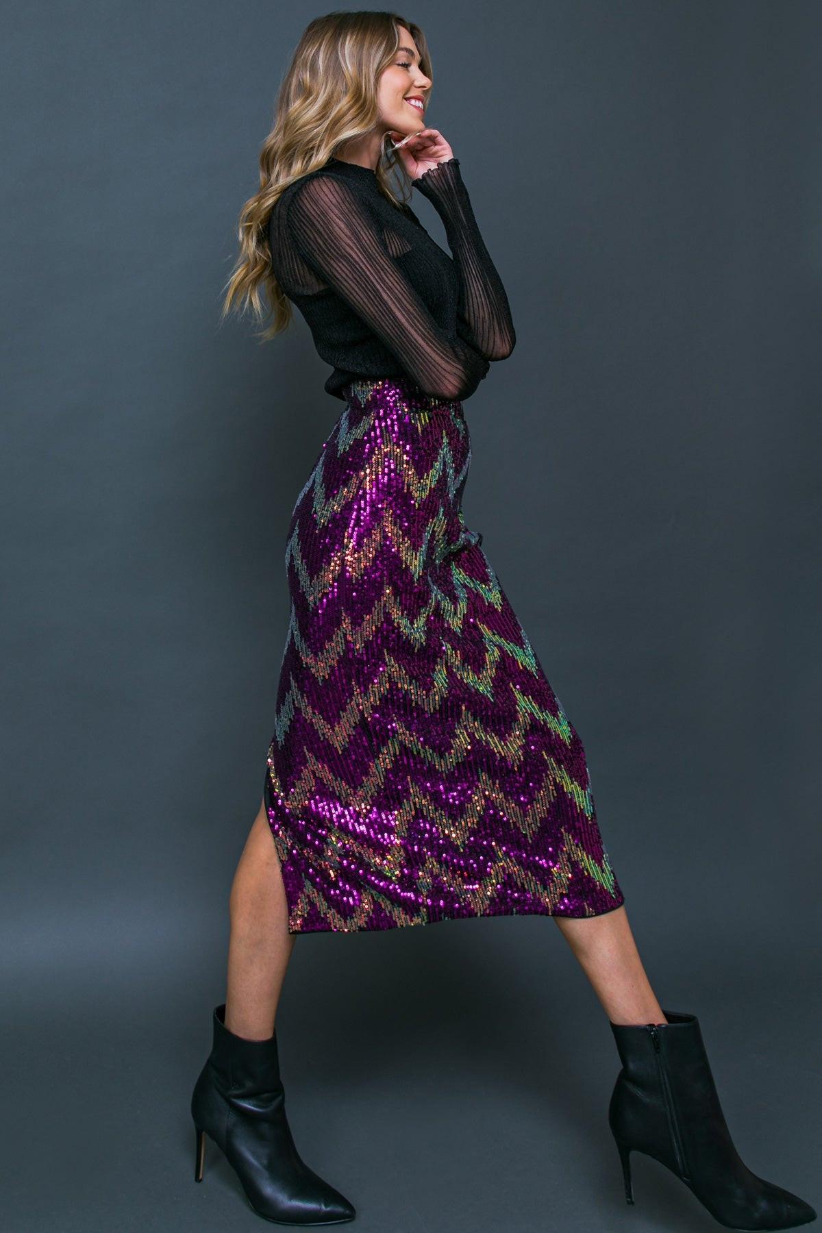Be Happy Friend Sequined Midi Skirt With Back Zipper Closure