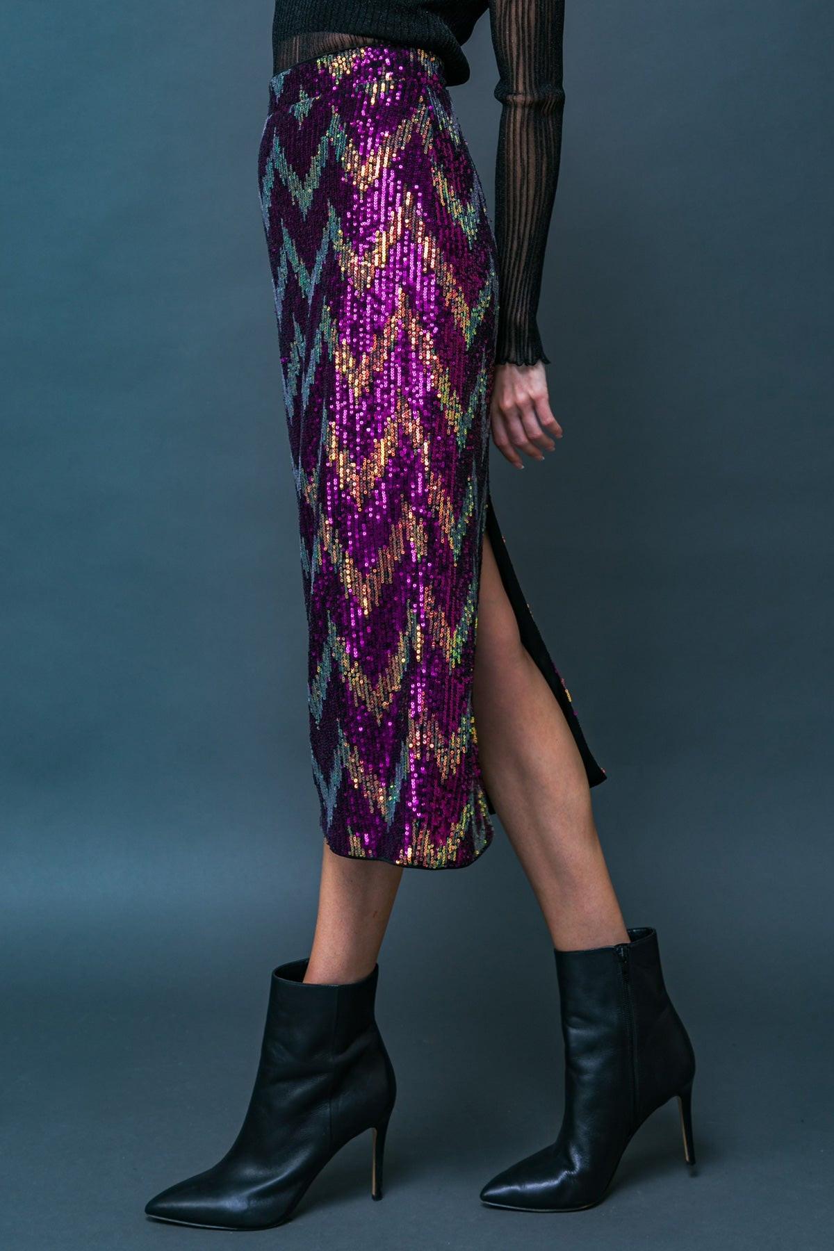 Be Happy Friend Sequined Midi Skirt With Back Zipper Closure