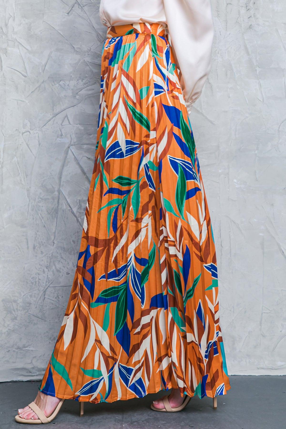 Feels Like Fall Woven Maxi Skirt Boho Pleated Flowing Silhouette Elastic Waist