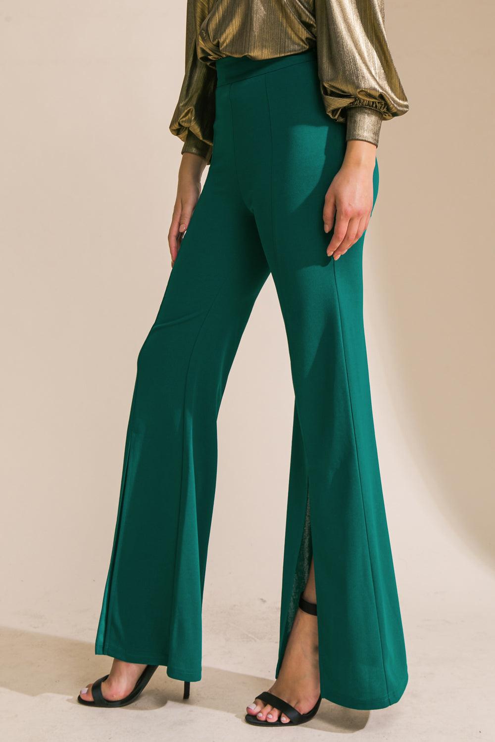 Hey Darling Woven Flare Pants With Center Seam And Slit Bottom