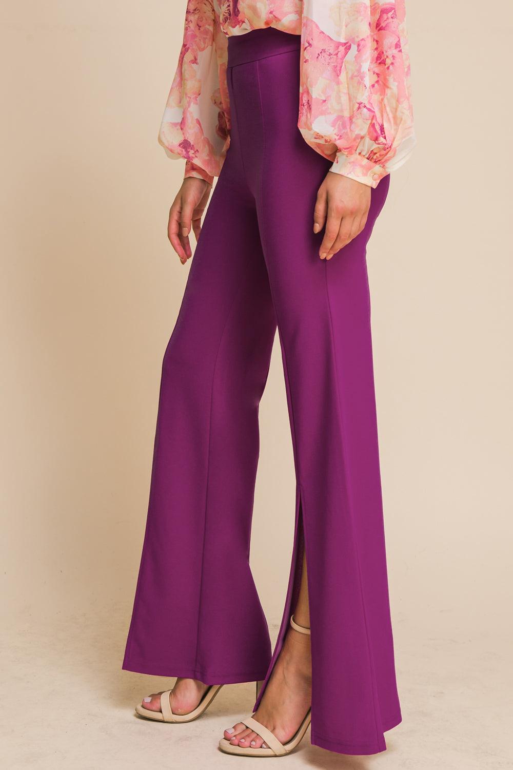 Hey Darling Woven Flare Pants With Center Seam And Slit Bottom