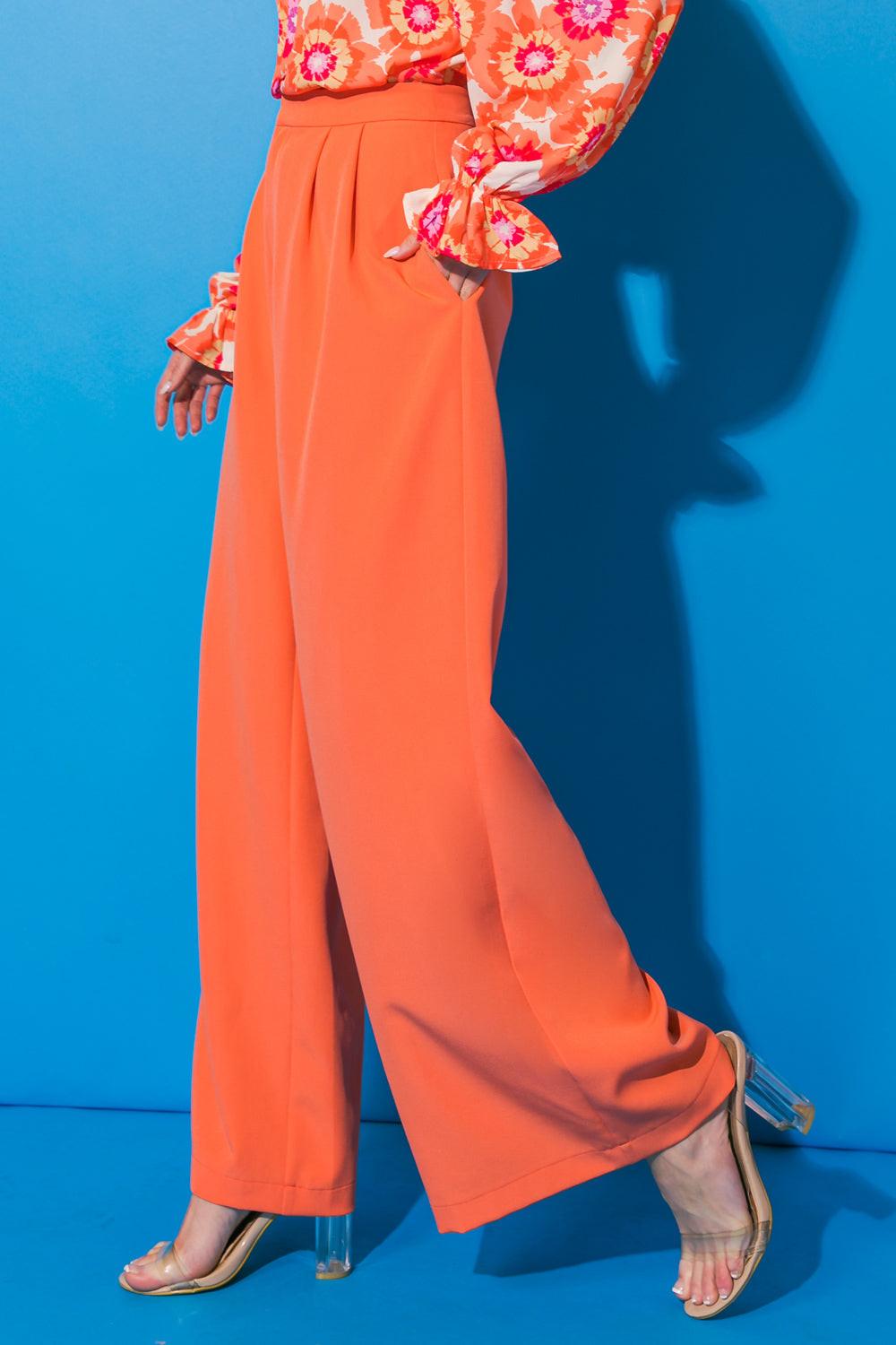 Good Vibes Woven Pants With Wide Leg Front Button Fly Side Pockets