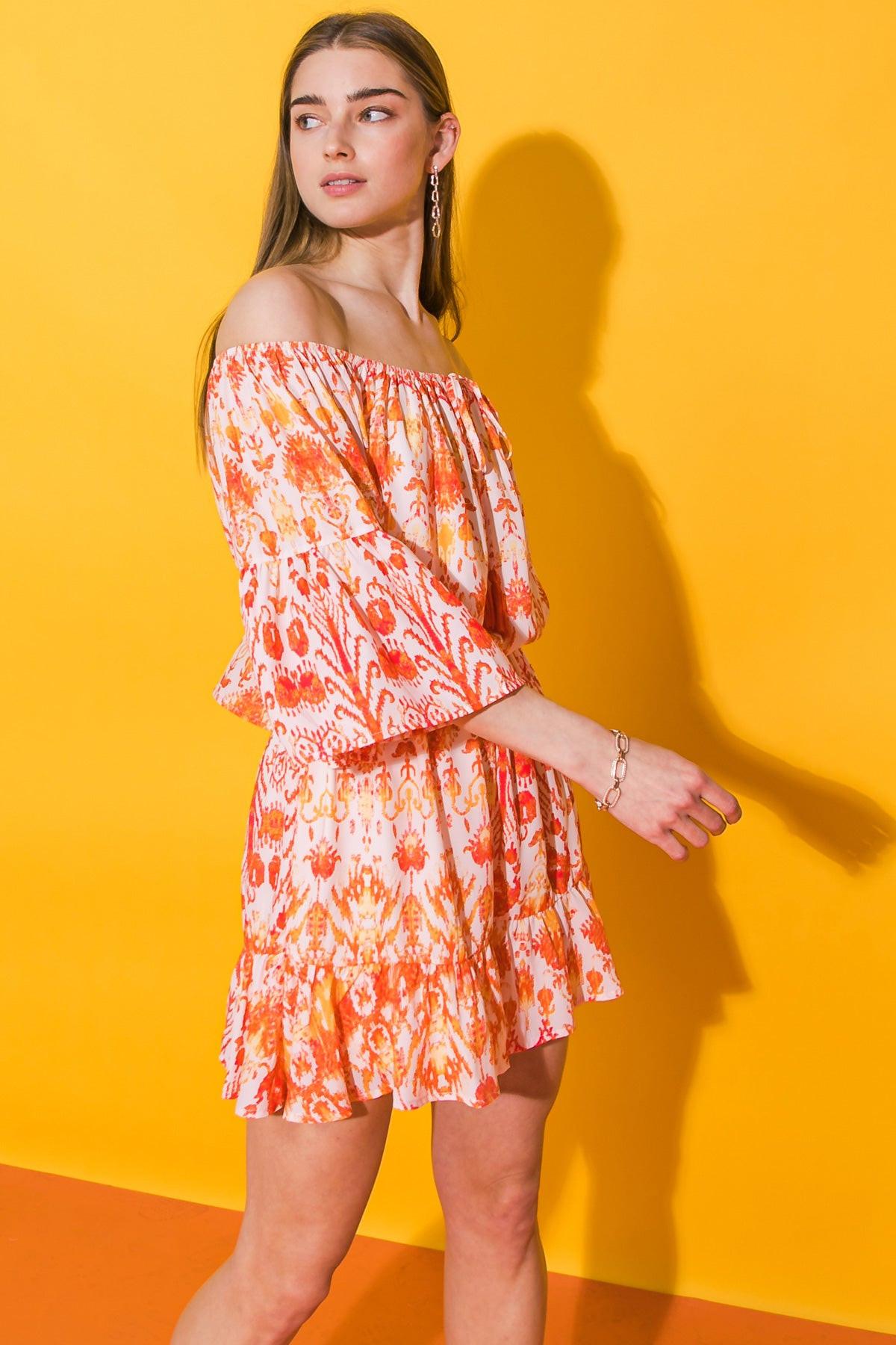 City Rendezvous Woven Romper Off Shoulder With Front Tie Ruffled Hem