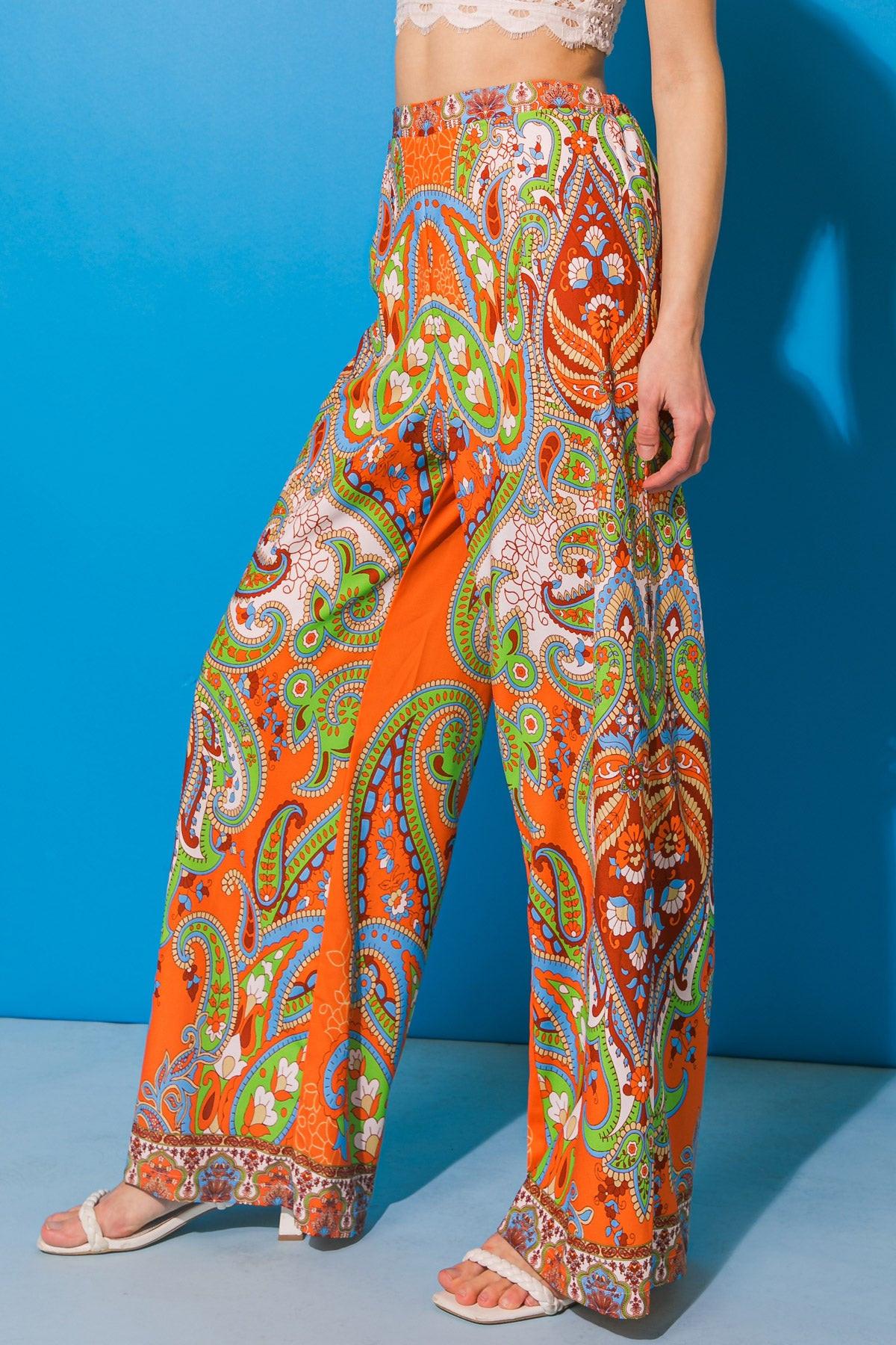 In A Good Place Woven Pants Flat Front Wide Leg Elastic Back Waistband Polyester