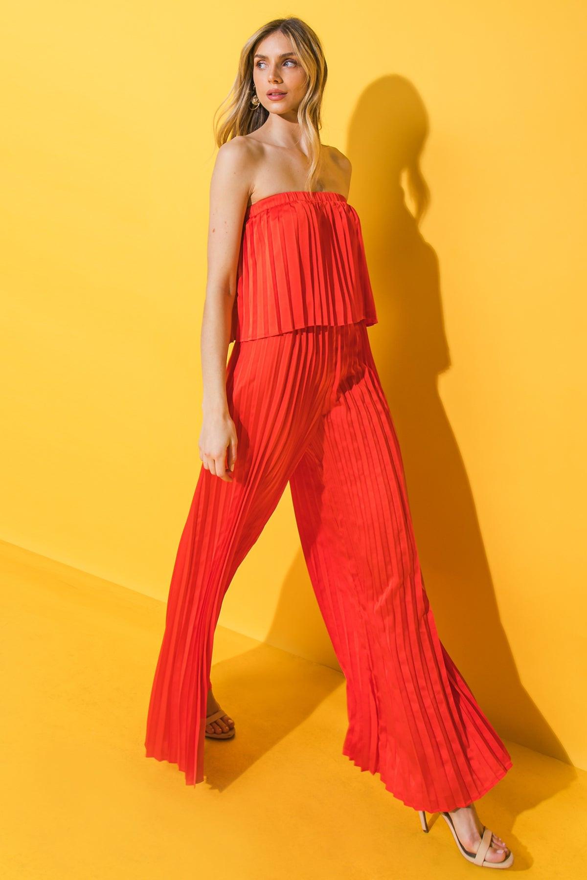 My Red Tomato Woven Jumpsuit With Straight Neckline And Self Sash Tie Wide Leg