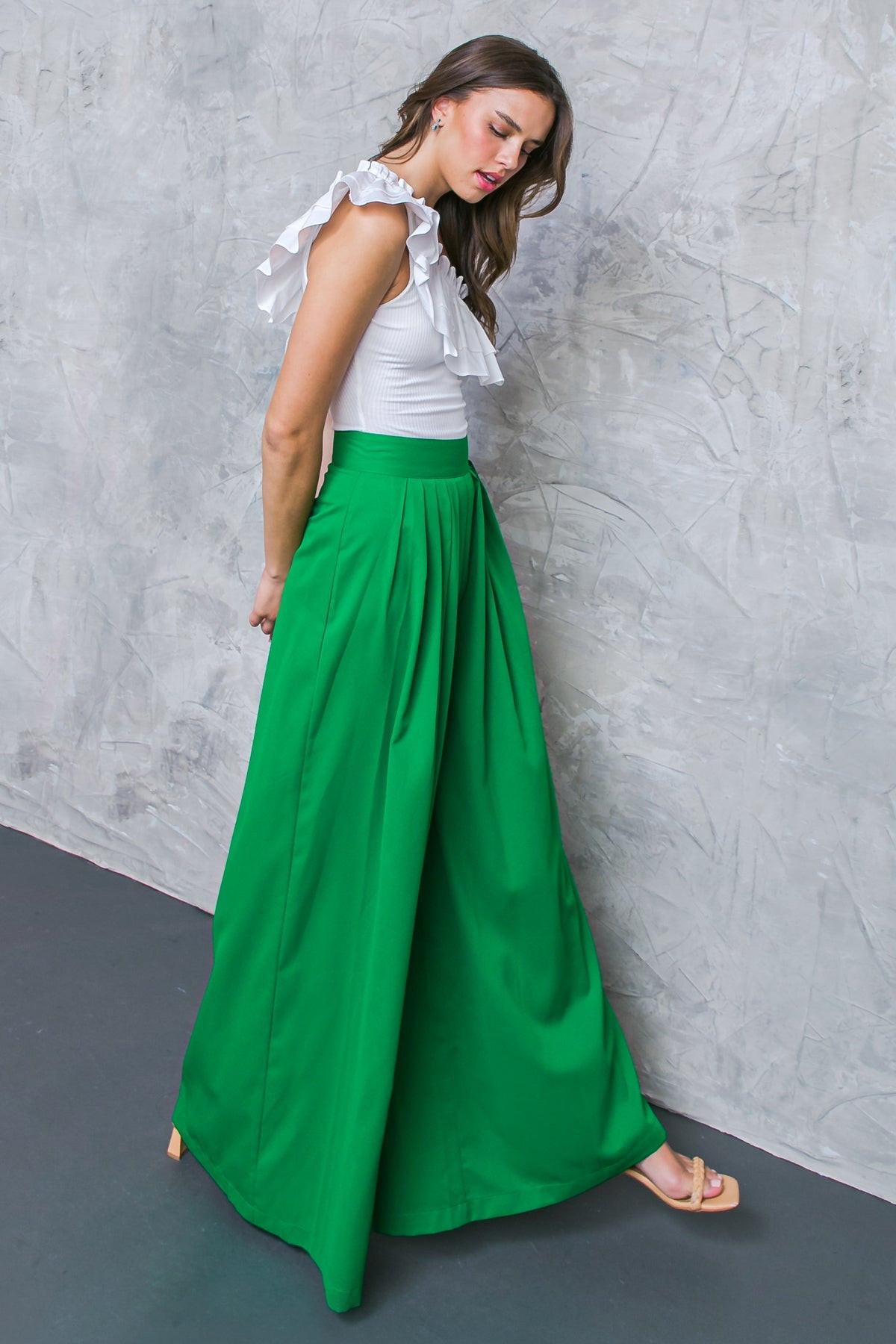 At The Wishing Well Woven Pants With Pleated Front Side Zipper And Wide Leg