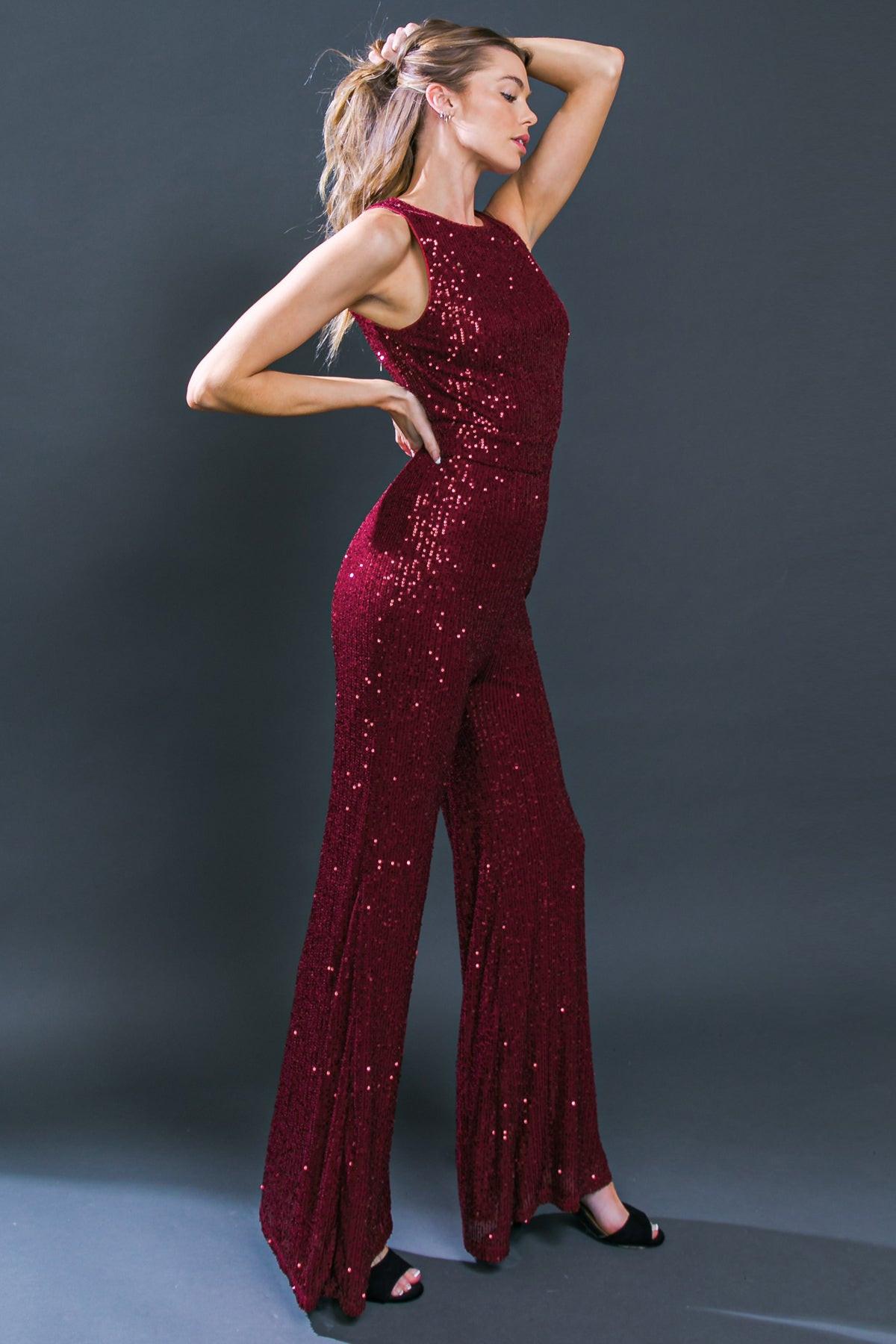 Divine Wanderings Sequin Jumpsuit With Wide Leg Silhouette