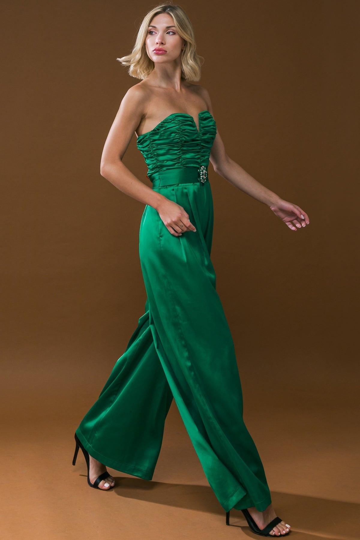 Lost In Your Eyes Woven Jumpsuit With Ruched Bodice And Side Pocket