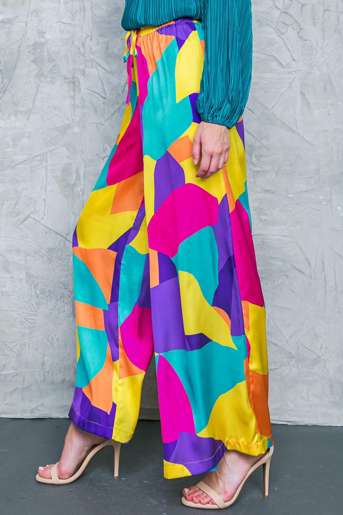 Follow The Flow Woven Pants Wide Leg With Elastic Waist And Tie
