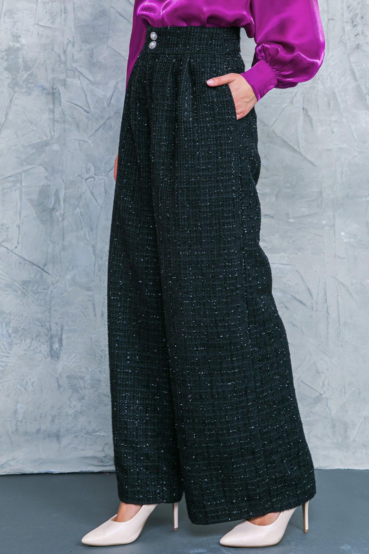 Always Praiseworthy Tweed Pants With Pleated Front And Wide Leg