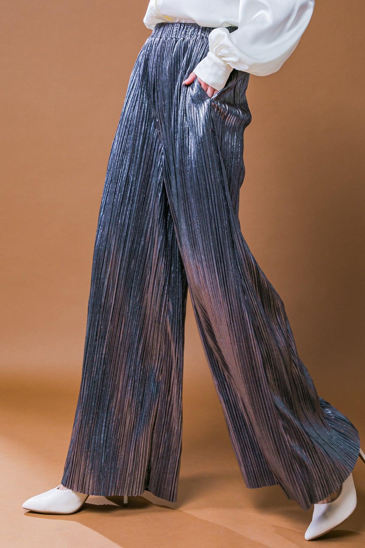Porch Swing Kisses Woven Pants Wide Leg Pleated Elasticized Waistband
