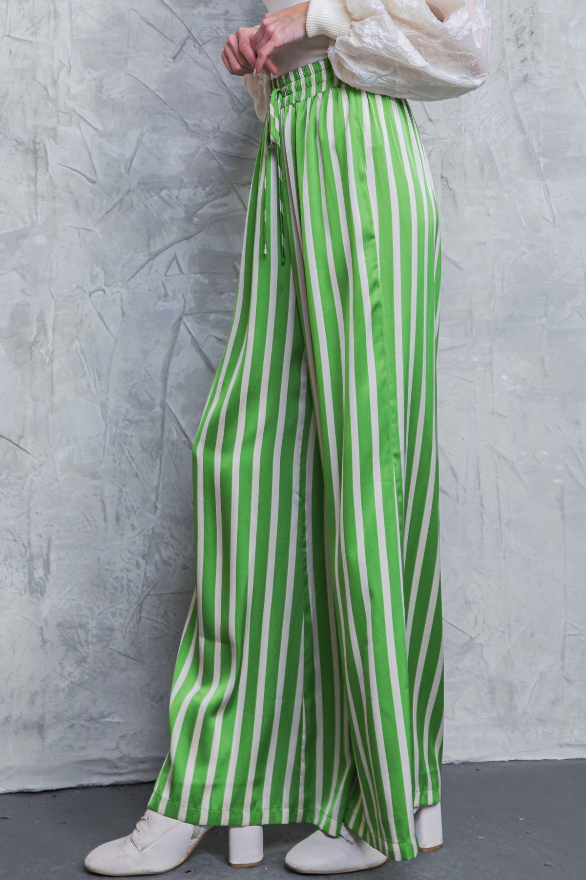 Nothing To Regret Satin Pants With Elastic Waist And Wide Leg