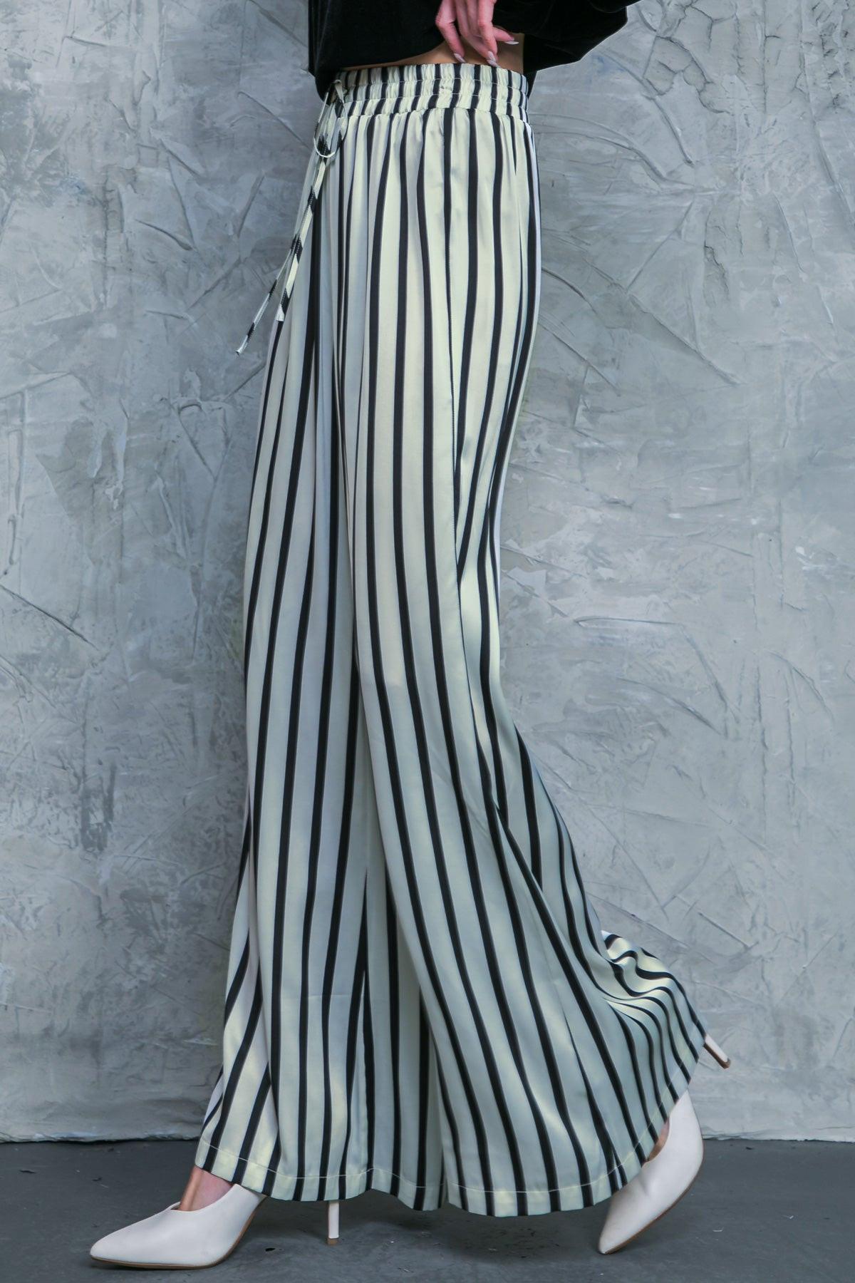 Nothing To Regret Satin Pants With Elastic Waist And Wide Leg
