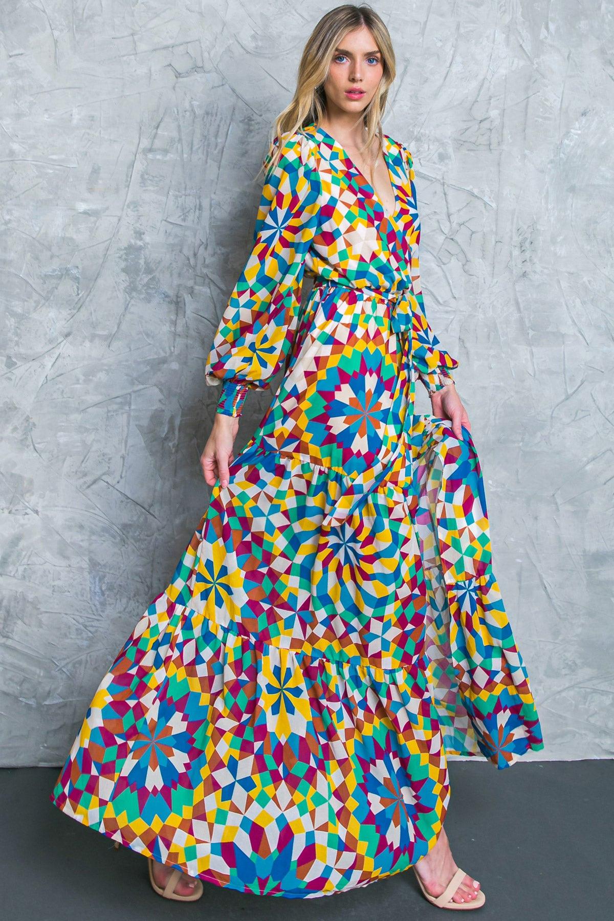 Everything I Love Printed Woven Maxi Dress With Surplice Neckline