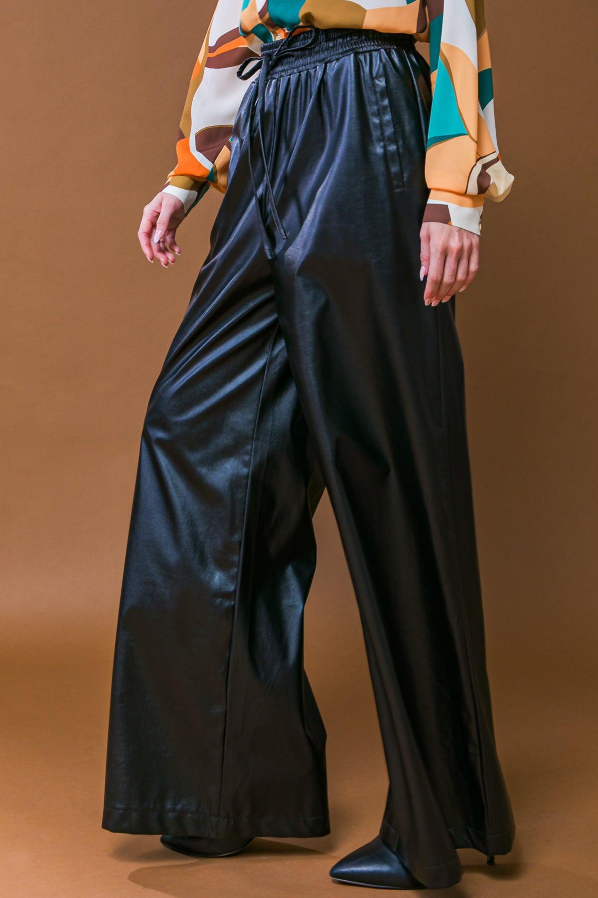 Iconic Reputation Leather Pants With Elastic Waist And Tie Detail