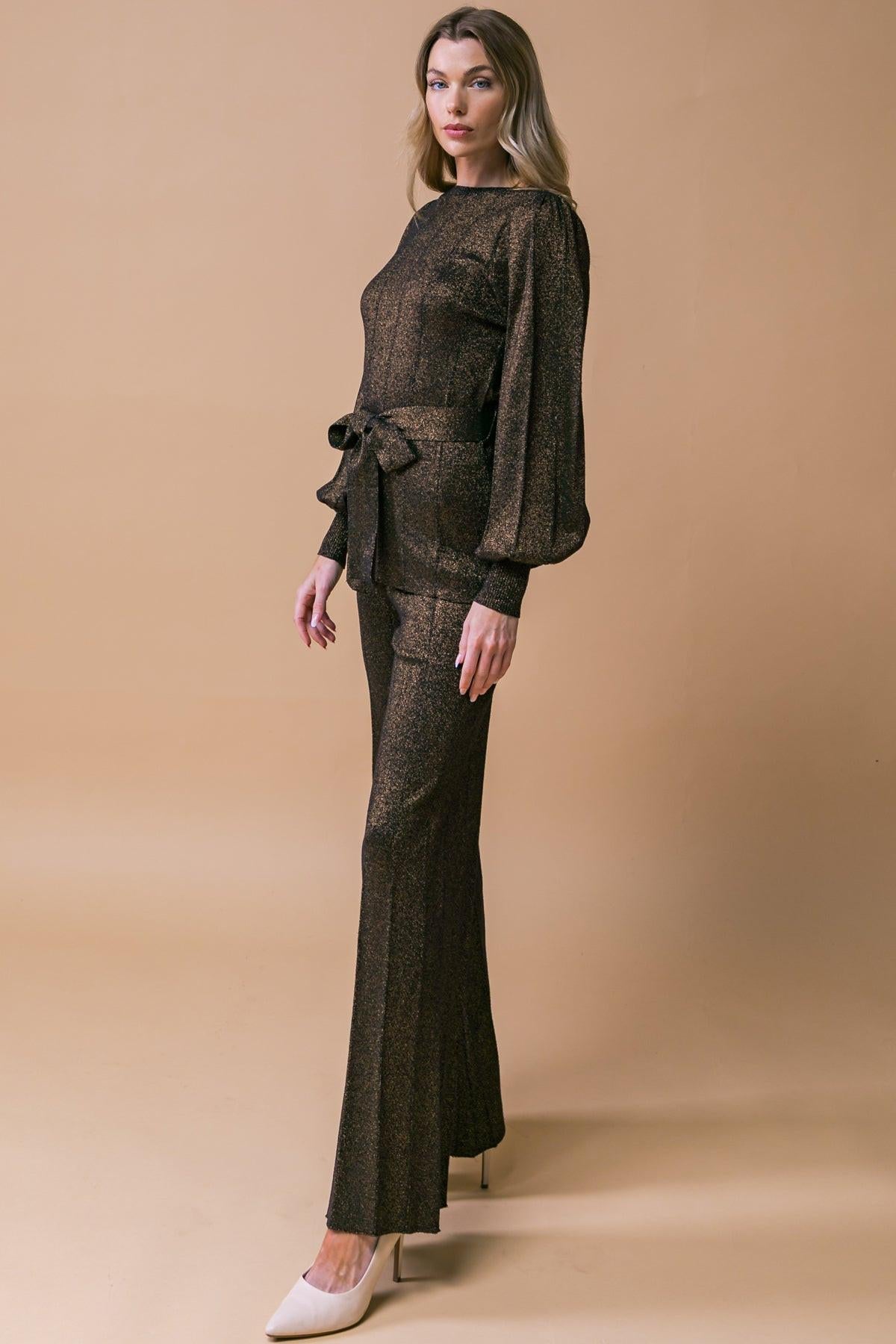 Stunning Stance Metallic Sweater Tunic and Wide Leg Pant Set