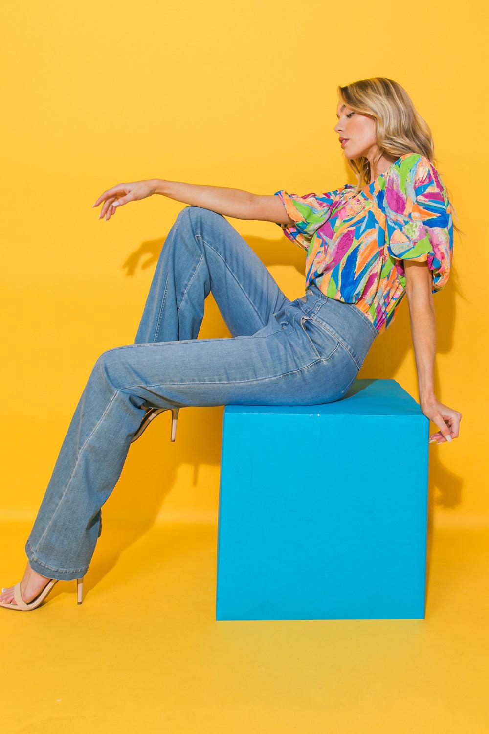 Honestly Breathtaking Woven Top With Printed Fabric And Sweetheart Neckline